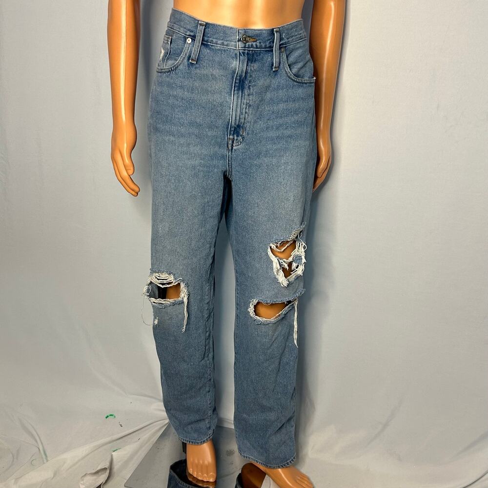 Madewell Baggy Straight Jeans Womens 31 Blue Distressed Ripped Cotton Denim